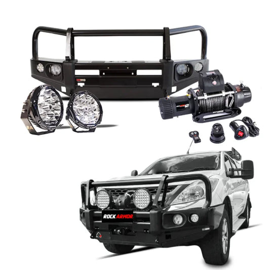 Rockarmor elite bullbar frontal combo in black steel with synthetic winch rope to suit Mazda BT-50 2012-2019