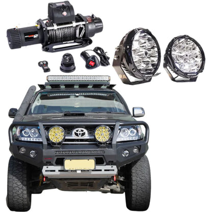 Off-road rockarmor gt steel hoop bullbar combo pack in black for toyota hilux n70 2005-2011 shown from back side