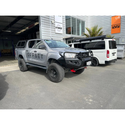 Gray pickup truck with Rockarmor GT Steel Hoop Bullbar and driving lights installed