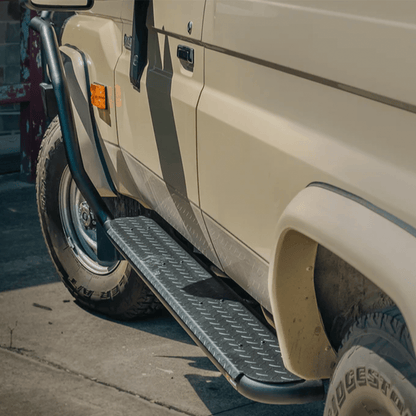 Rockarmor Steel Rockslider Side Steps - Toyota Landcruiser 78 Series V8 Troop Carrier 2007+