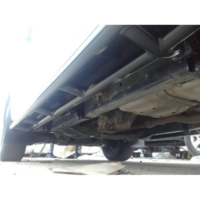 Underside view of rockarmor steel rockslider side steps for isuzu dmax dual cab 2012 to 2020 models brush bar compatible